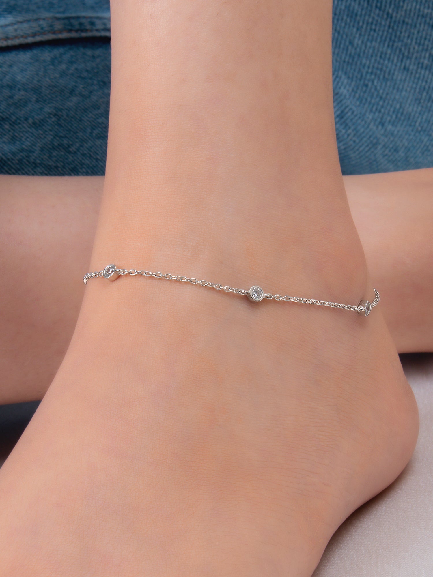 SOLITIARE ANKLET FOR WOMEN IN PURE 925 SILVER