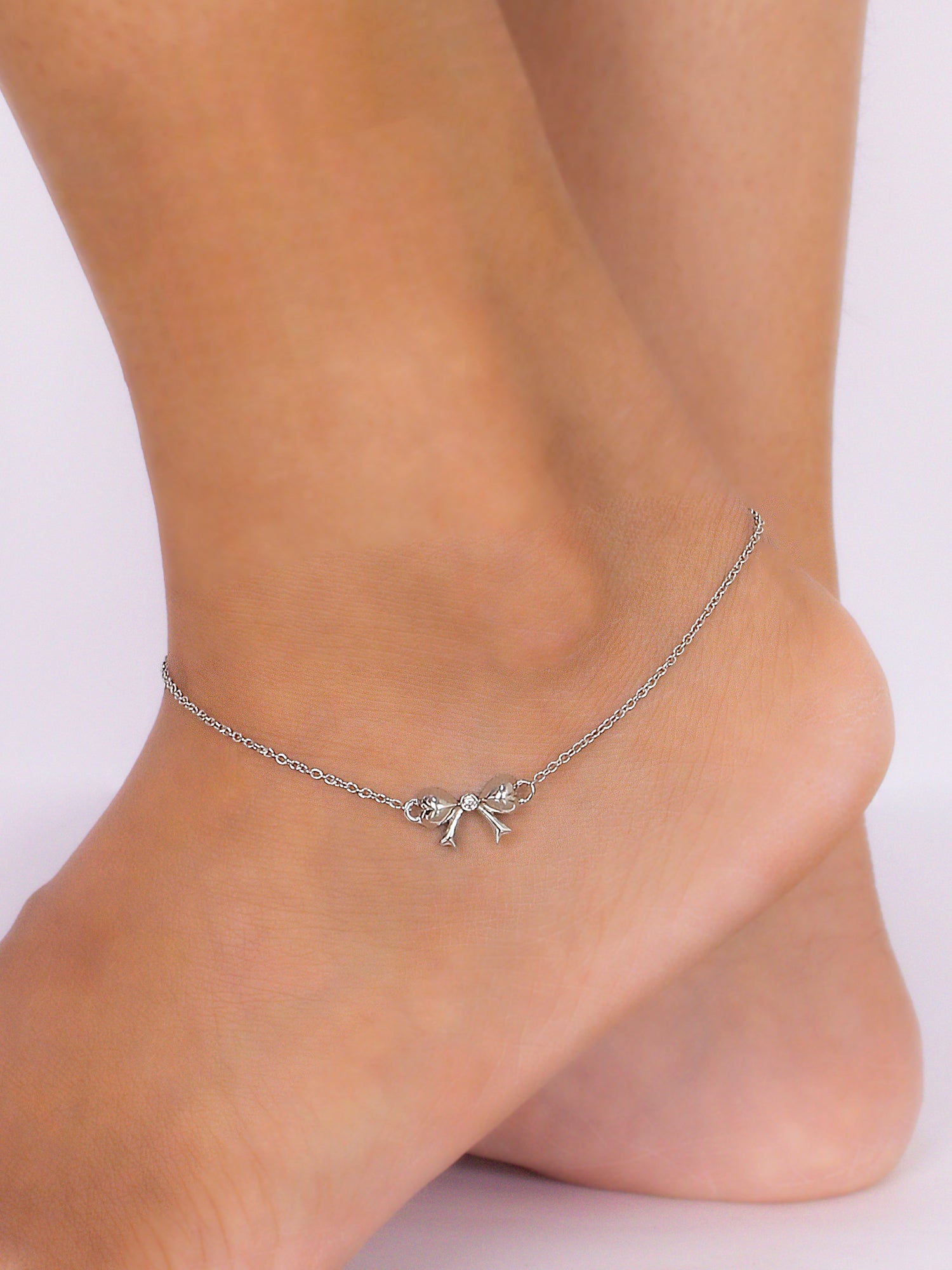 PURE 925 STERLING SILVER BOW DESIGN ANKLET FOR WOMEN