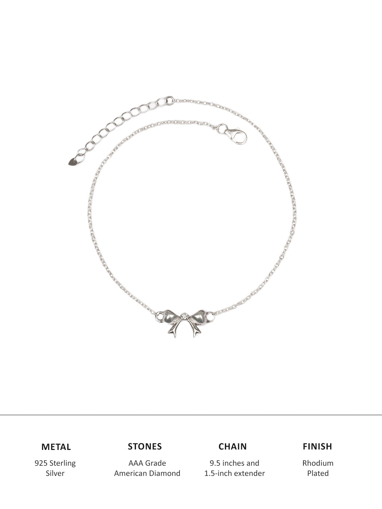 PURE 925 STERLING SILVER BOW DESIGN ANKLET FOR WOMEN