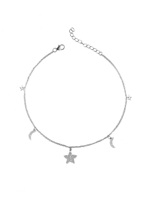 STAR AND MOON 925 STERLING SILVER ANKLET FOR WOMEN