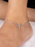 MINIMALIST BOW ANKLET FOR WOMEN IN PURE 925 STERLING SILVER