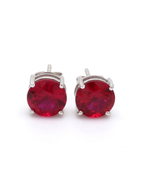 RED RUBY CLASSIC SOLITAIRE STUD EARRINGS IN 925 SILVER