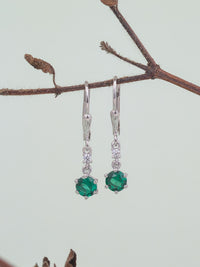 925 Sterling Silver Emerald Dangle Earrings For Women