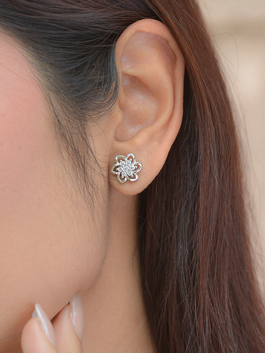 0.5 CARAT FLOWER DESIGN AMERICAN DIAMOND 925 STERLING SILVER STUDS EARRINGS FOR WOMEN