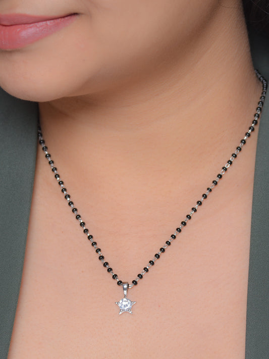 AAA Grade American Diamond And Black Beads Solitaire Star Mangalsutra Made With Silver-1