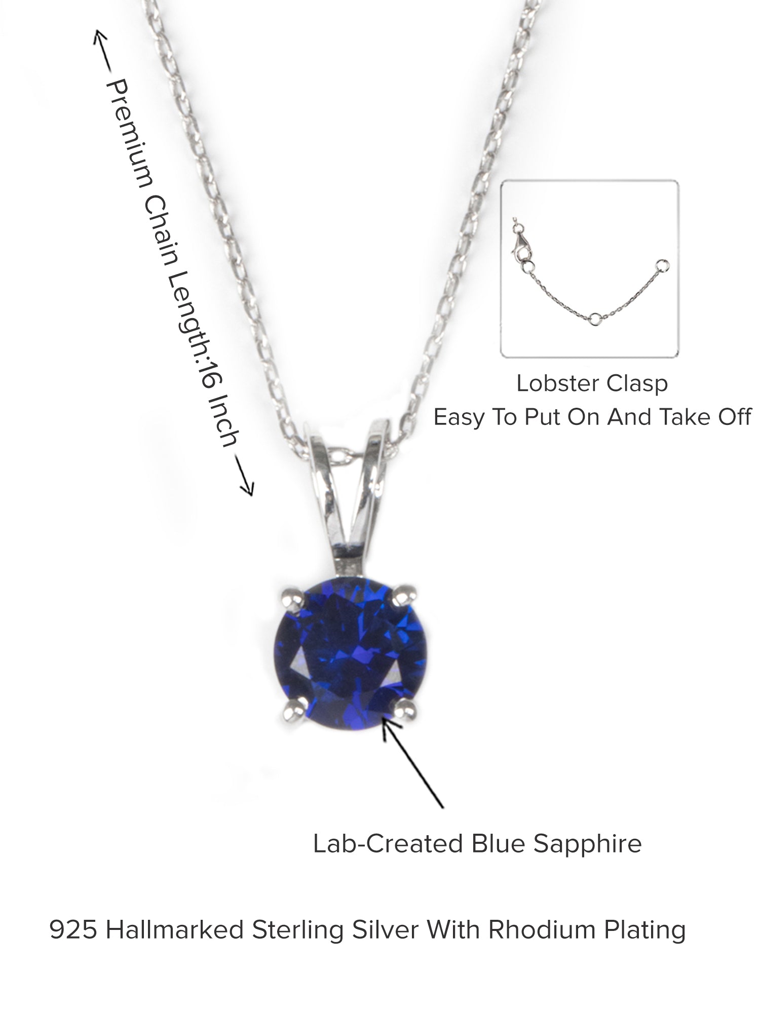 Blue Sapphire Solitaire Necklace For Women