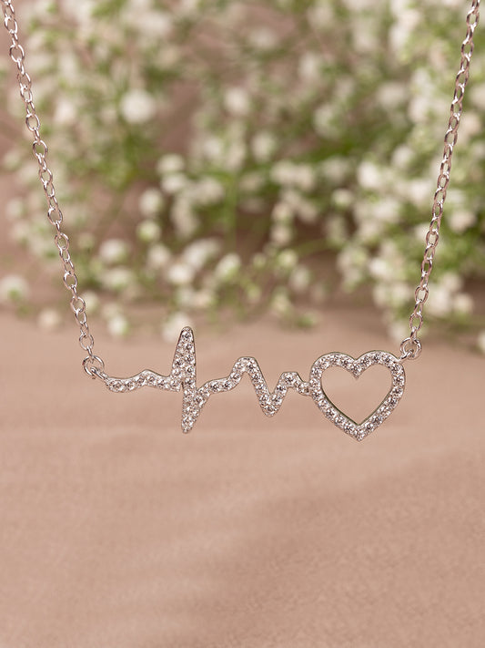 925 STERLING SILVER AMERICAN DIAMOND HEART BEAT NECKLACE FOR WOMEN