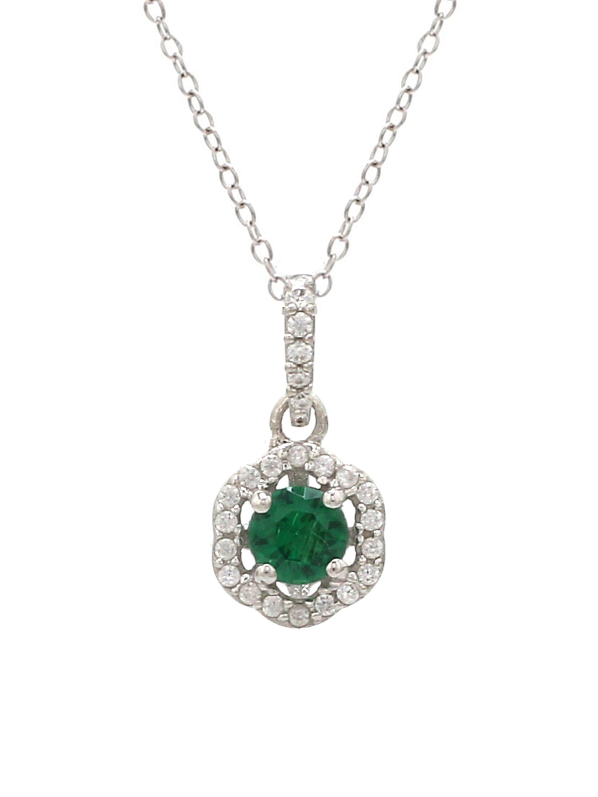 EMERALD SOLITAIRE PENDANT WITH SILVER CHAIN FOR WOMEN