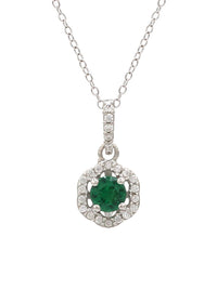 EMERALD SOLITAIRE PENDANT WITH SILVER CHAIN FOR WOMEN