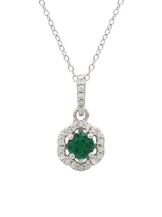 EMERALD SOLITAIRE PENDANT WITH SILVER CHAIN FOR WOMEN