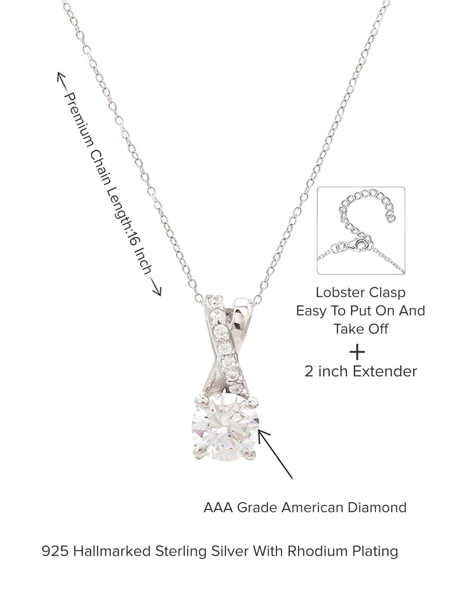 0.75 CARAT AMERICAN DIAMOND SOLITAIRE PENDANT WITH PURE SILVER CHAIN FOR WOMEN-4