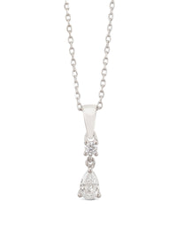 Solitaire Drop Pendant With Pure Silver 18" Chain For Women