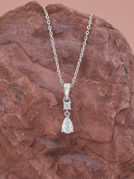SOLITAIRE DROP PENDANT WITH PURE SILVER 18" CHAIN FOR WOMEN-1