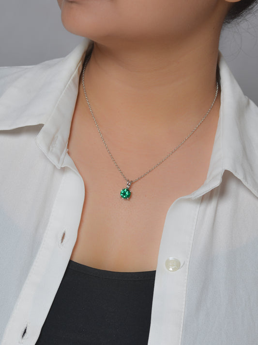 EMERALD PENDANT NECKLACE IN 925 STERLING SILVER FOR WOMEN
