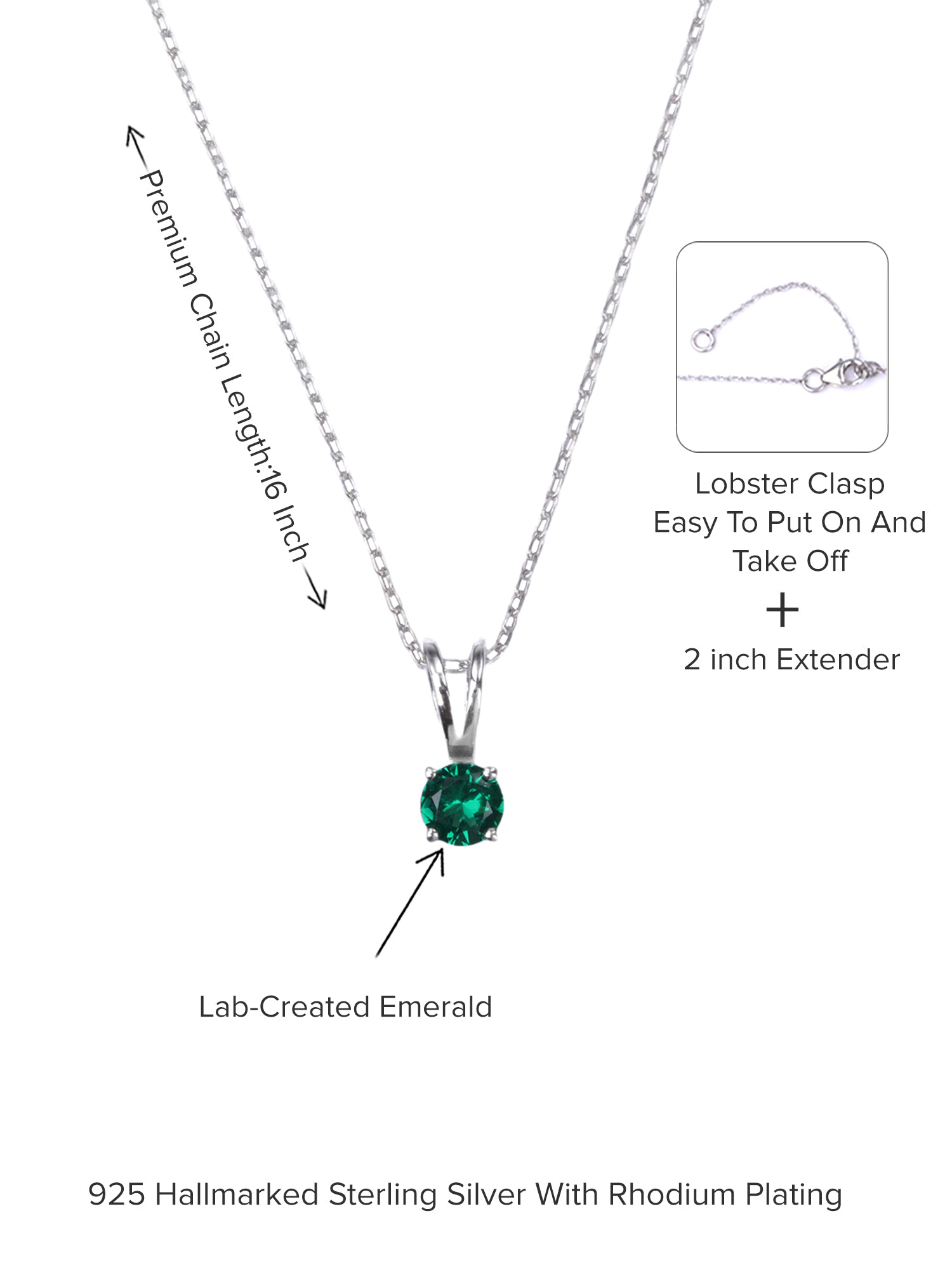 EMERALD PENDANT NECKLACE IN 925 STERLING SILVER FOR WOMEN-6