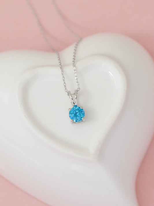 1 CARAT BLUE TOPAZ PENDANT NECKLACE IN 925 STERLING SILVER FOR WOMEN-1