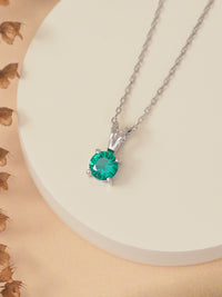 1 Carat Solitaire Emerald Pendant Necklace In Pure Silver