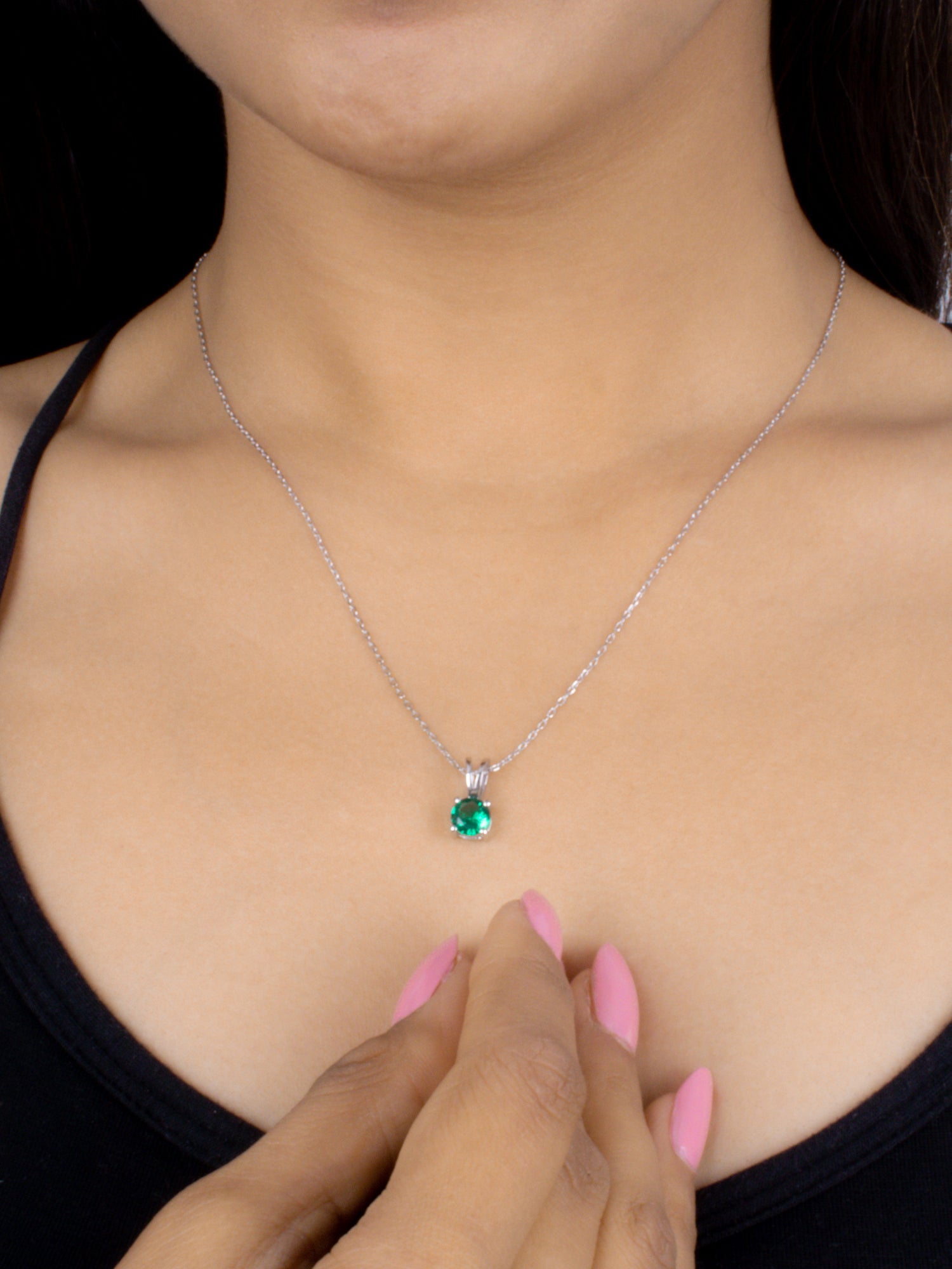 1 CARAT SOLITAIRE EMERALD PENDANT NECKLACE IN PURE SILVER-3