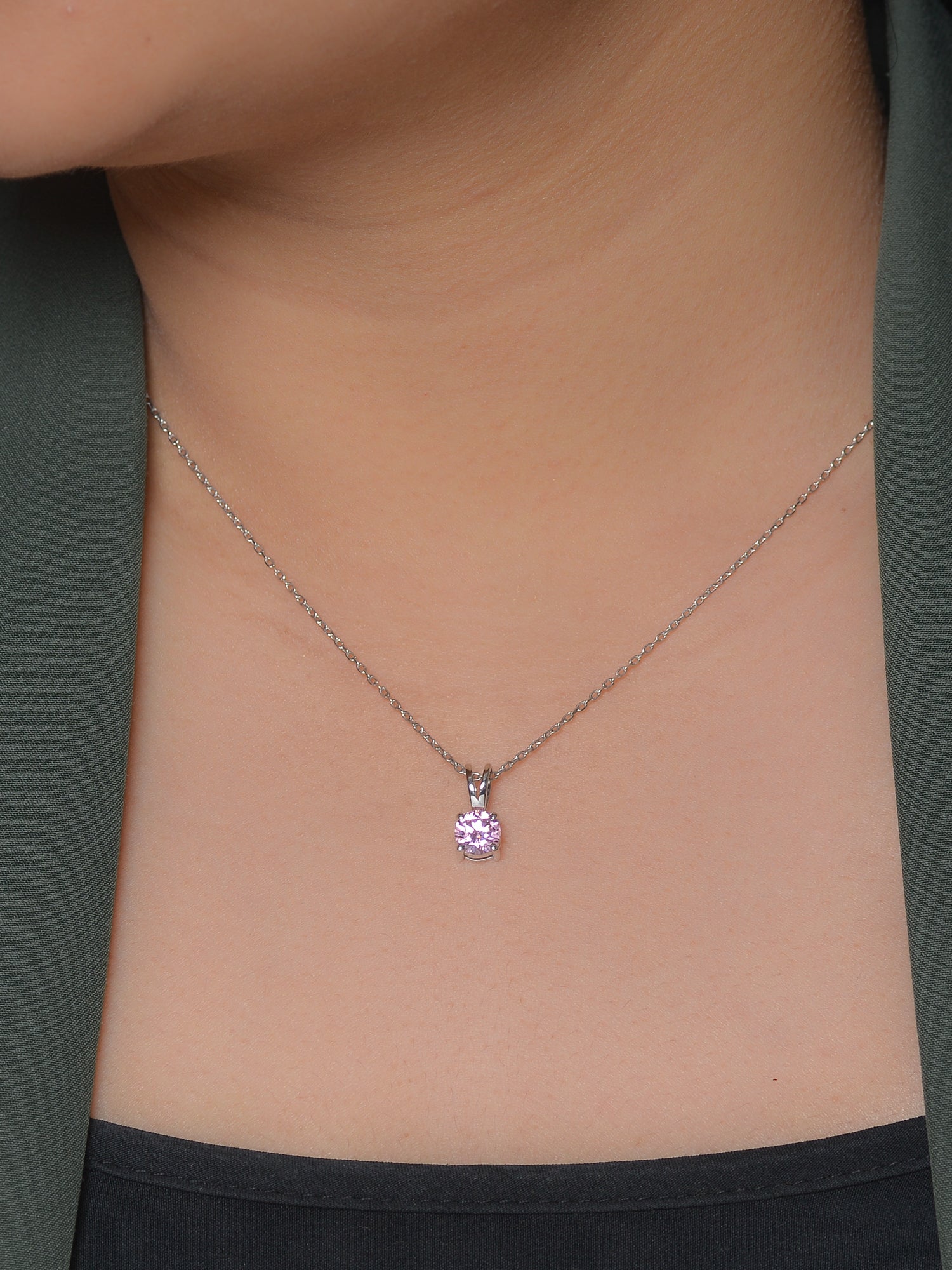 1 CARAT PINK STONE PENDANT NECKLACE IN PURE SILVER FOR WOMAN-2
