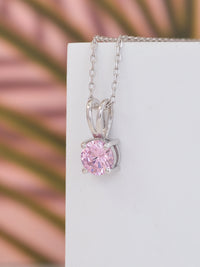 1 Carat Pink Stone Pendant Necklace In Pure Silver For Woman