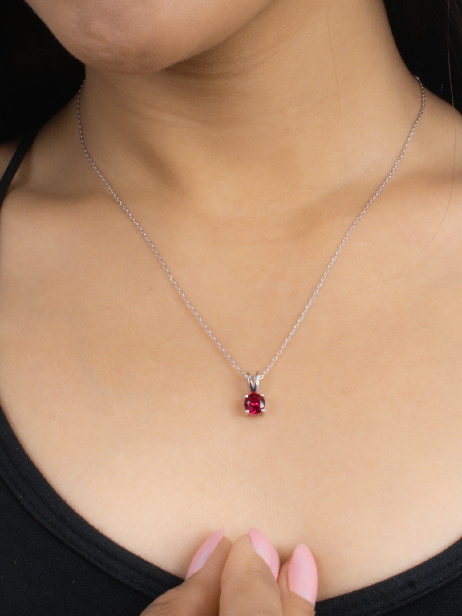 RUBY DAILY WEAR SOLITAIRE NECKLACE IN 18 INCH MADE WITH 925 SILVER-1