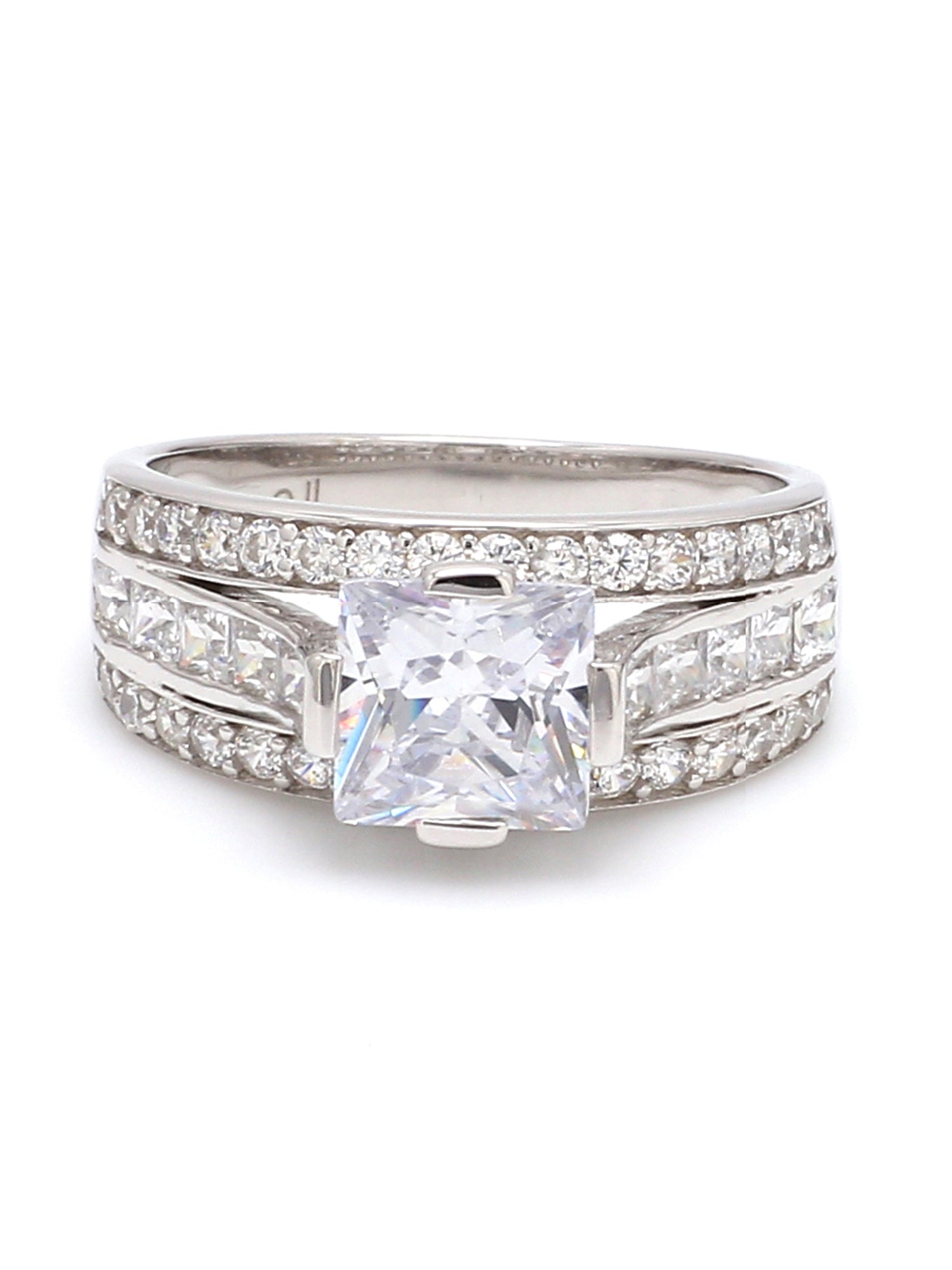 1.5 CARAT PRINCESS SOLITAIRE SILVER RING WITH AMERICAN DIAMONDS-1