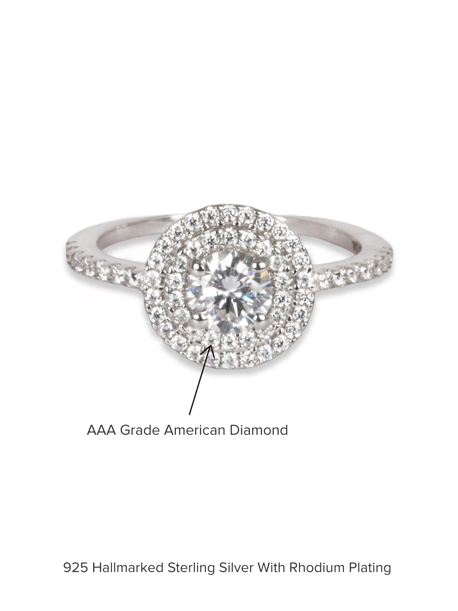 DOUBLE HALO ROUND AMERICAN DIAMOND PURE SILVER RING-5