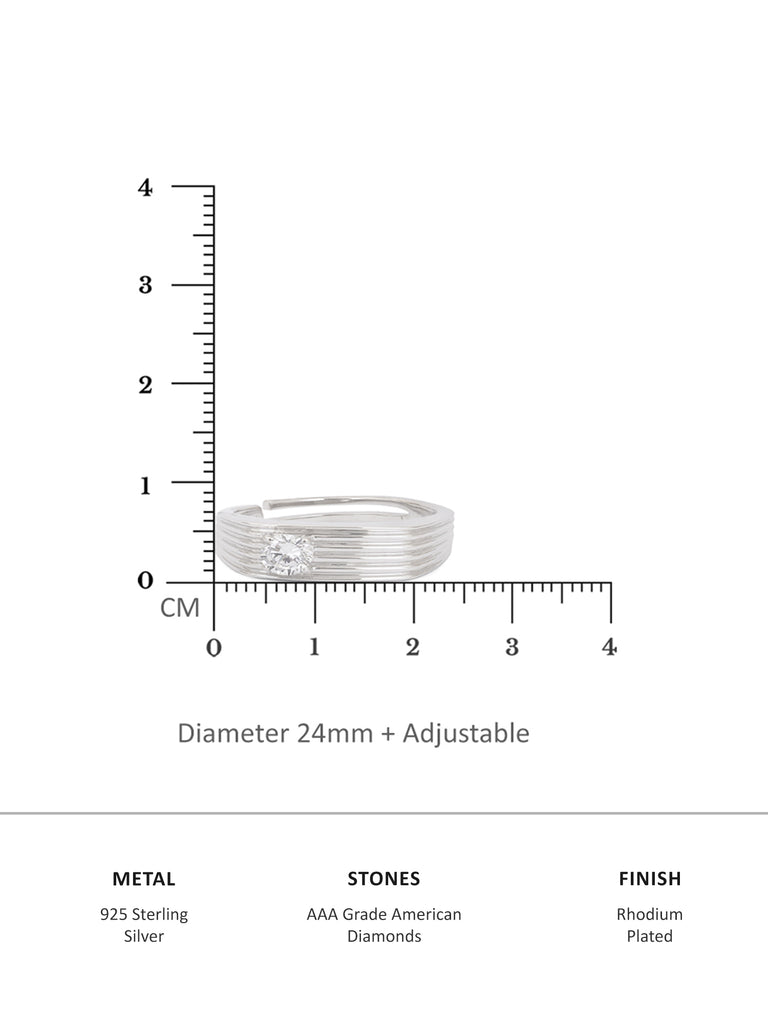 1 Carat 925 Pure Silver Adjustable Wedding Ring Ornate Jewels