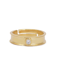 GOLD PLATED SOLITAIRE ADJUSTABLE RING FOR WOMEN