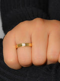 GOLD PLATED DOUBLE STONE ADJUSTABLE SILVER RING FOR WOMEN 1