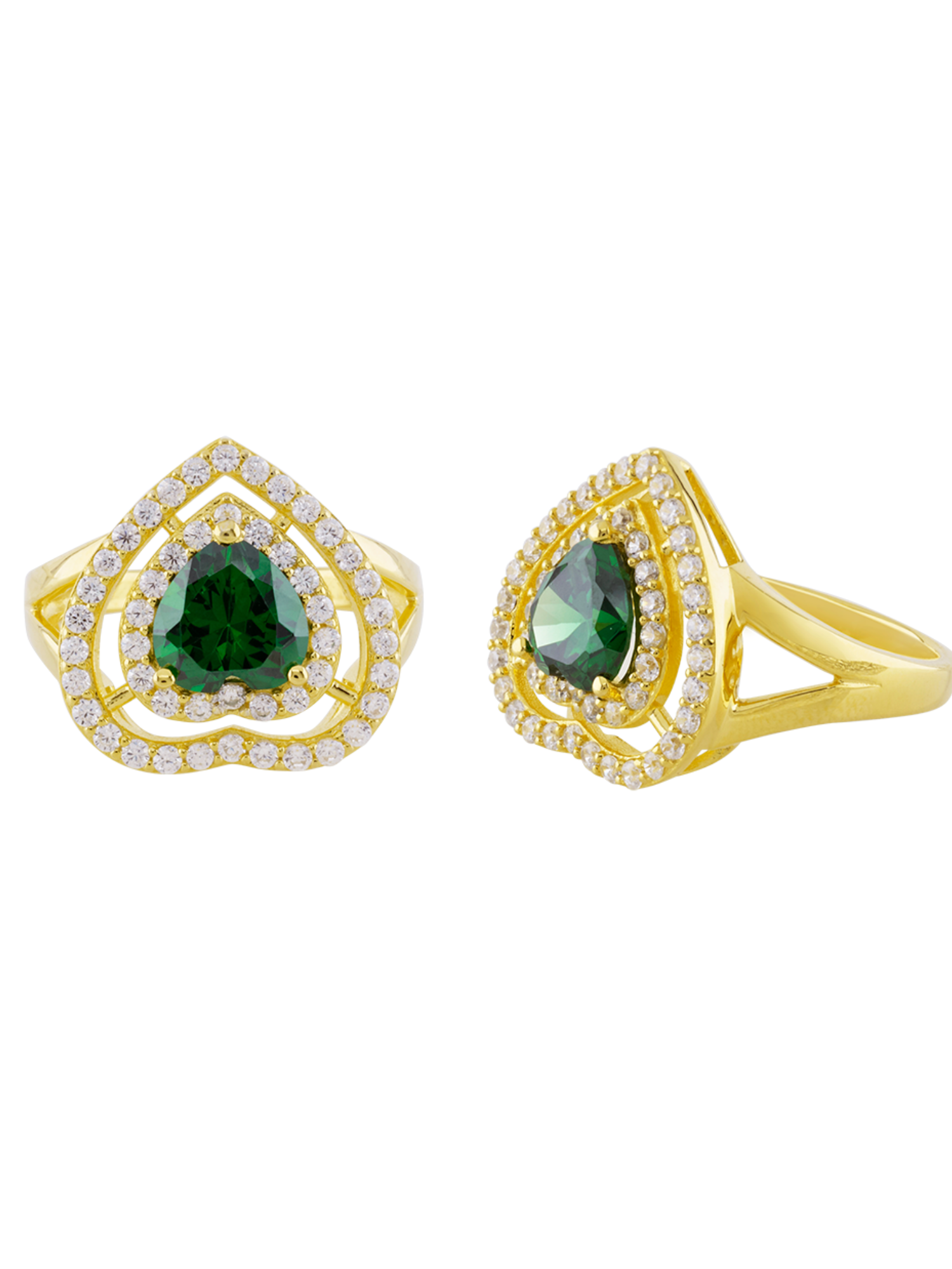 GOLD PLATED EMERALD HEART RING IN SILVER-5