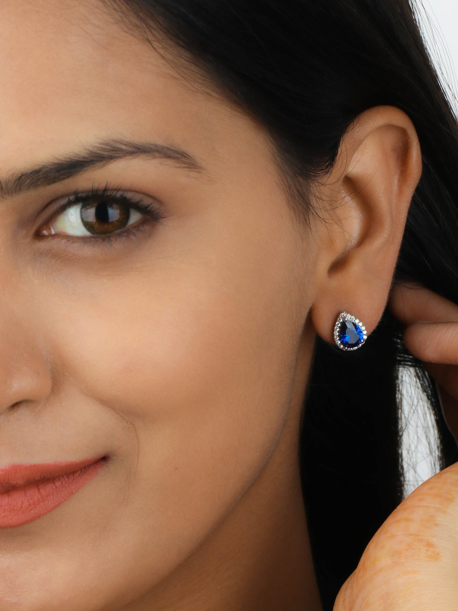 925 STERLING SILVER BLUE SAPPHIRE BIG STUD EARRINGS FOR HER