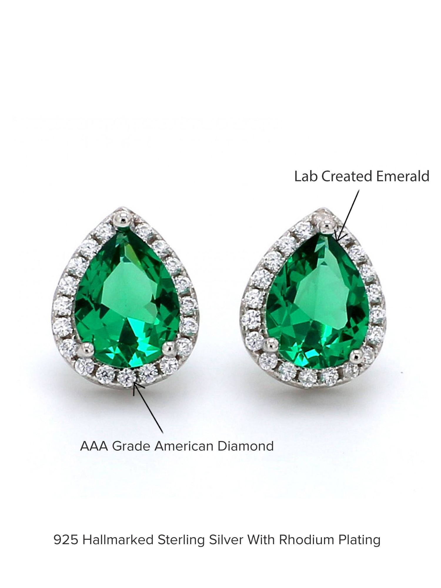 925 STERLING SILVER GREEN EMERALD BIG STUD EARRINGS FOR HER