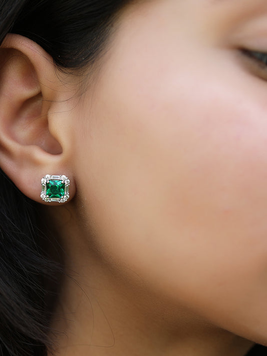 925 SILVER EMERALD SQUARE EARRING STUDS
