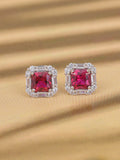 925 STERLING SILVER RED RUBY BIG STUD EARRINGS FOR HER