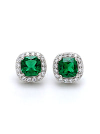 Princess Cut Emerald Stud Earrings In 925 Sterling Silver