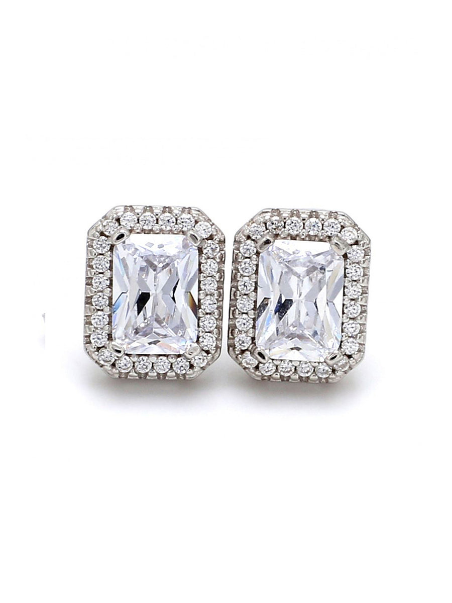 1 CARAT AMERICAN DIAMOND 925 SILVER HALO STUD EARRINGS