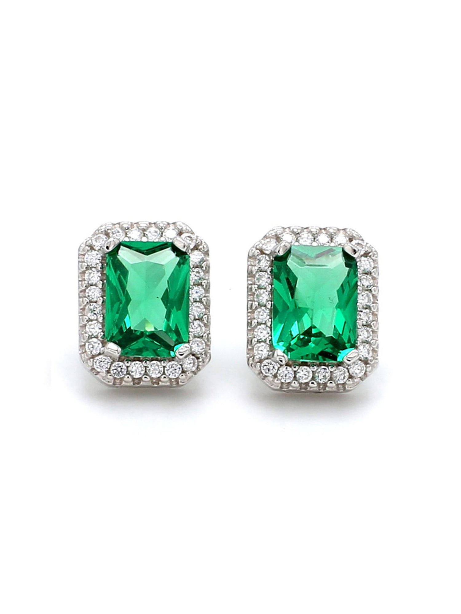 925 SILVER EMERALD HALO STUD EARRINGS FOR HER