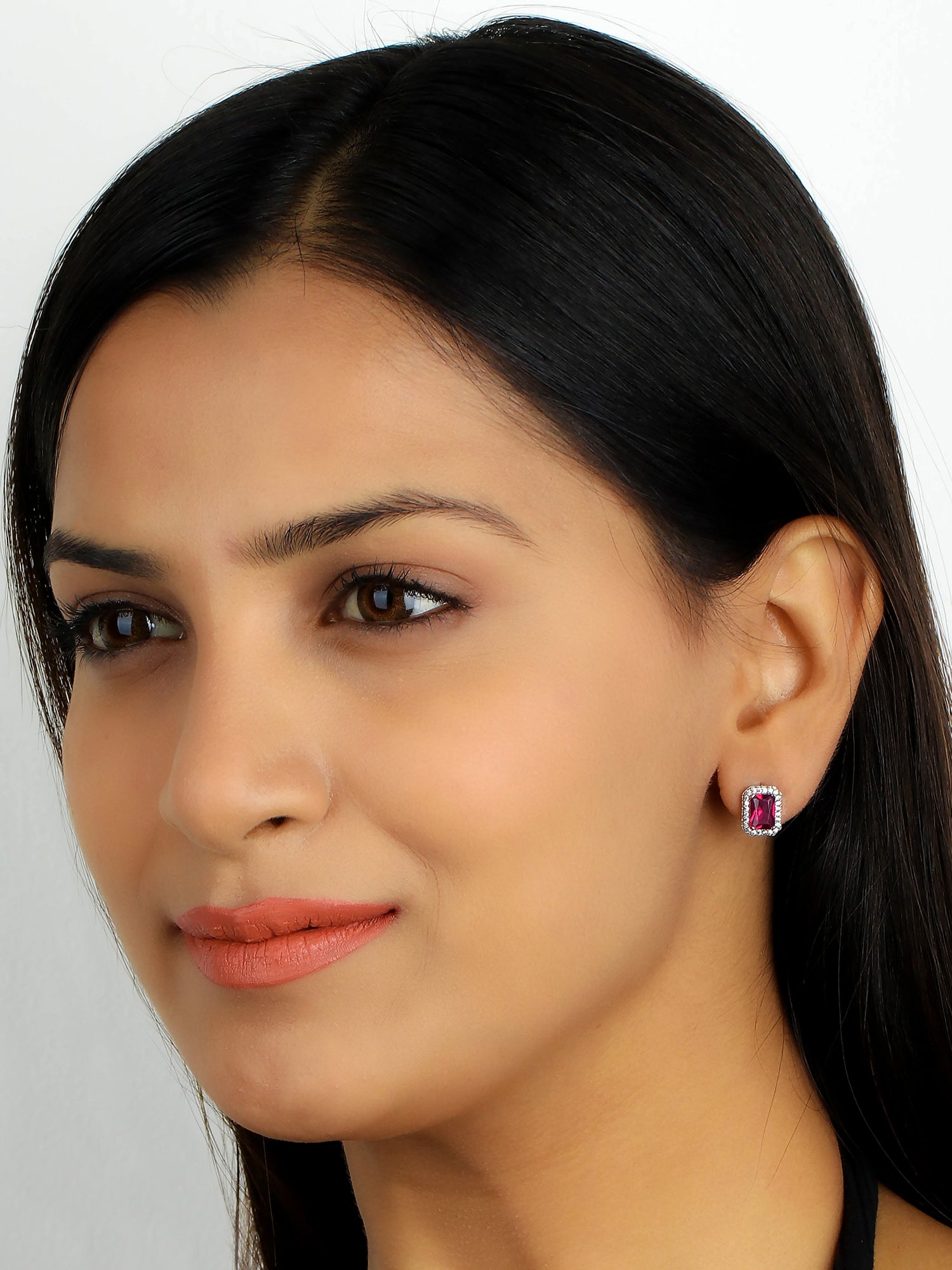 925 SILVER RUBY HALO STUD EARRINGS FOR HER