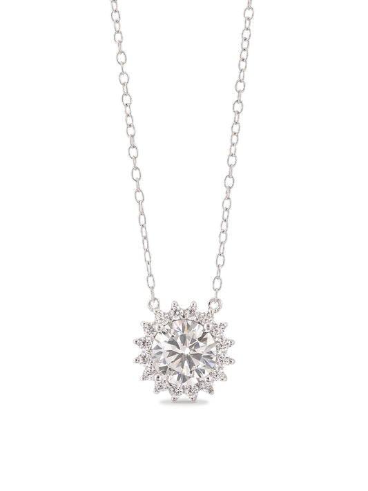 925 SILVER HALO 1.25 CARAT AMERICAN DIAMOND PENDANT WITH CHAIN