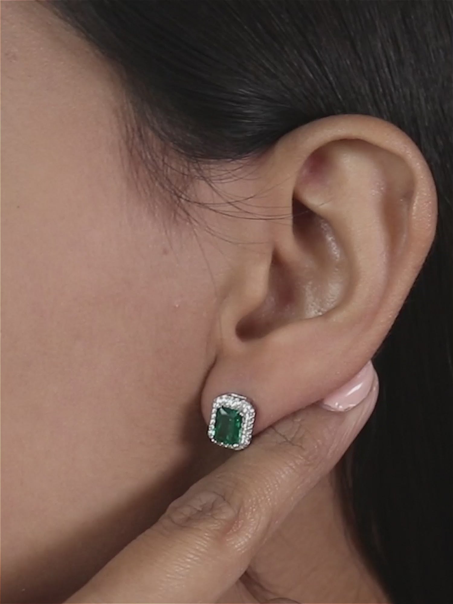 925 Silver Emerald Halo Stud Earrings For Her