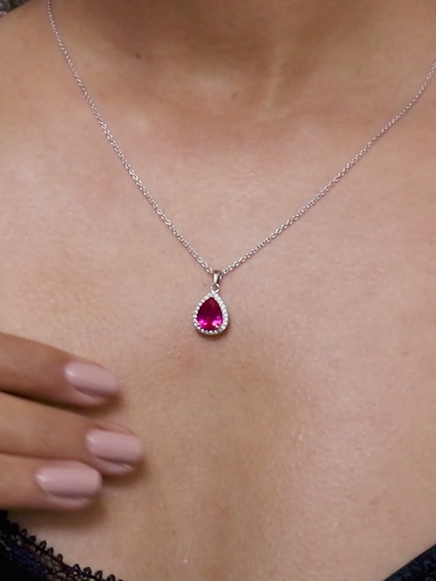 SILVER CREATED RUBY PENDANT AND EARRINGS IN PEAR SHAPE