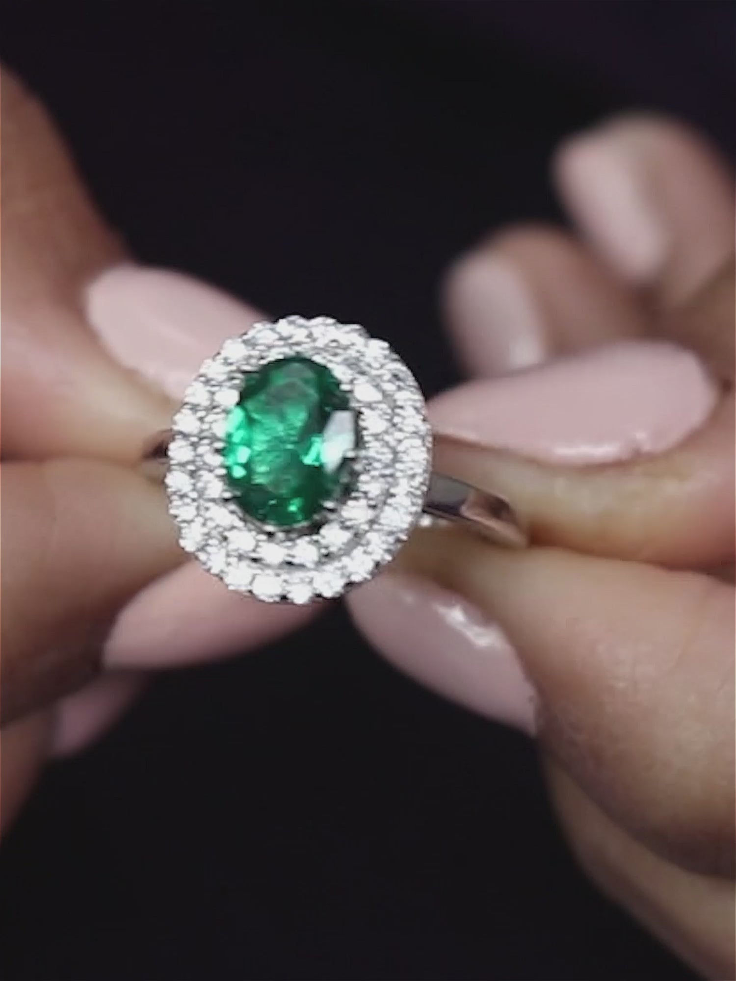 ORNATE JEWELS EMERALD SOLITAIRE HALO RING