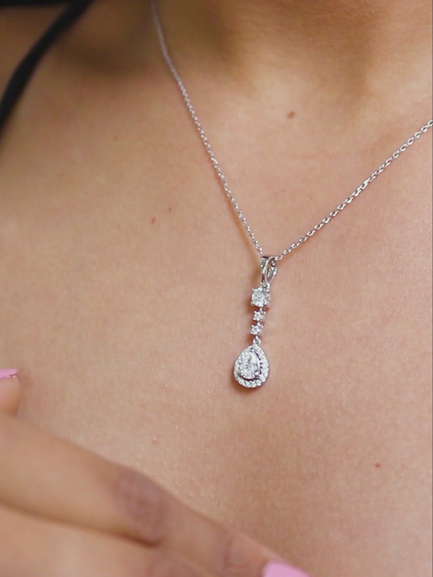 TEAR DROP EARRING AND NECKLACE SET WITH AMERICAN DIAMONDS-3