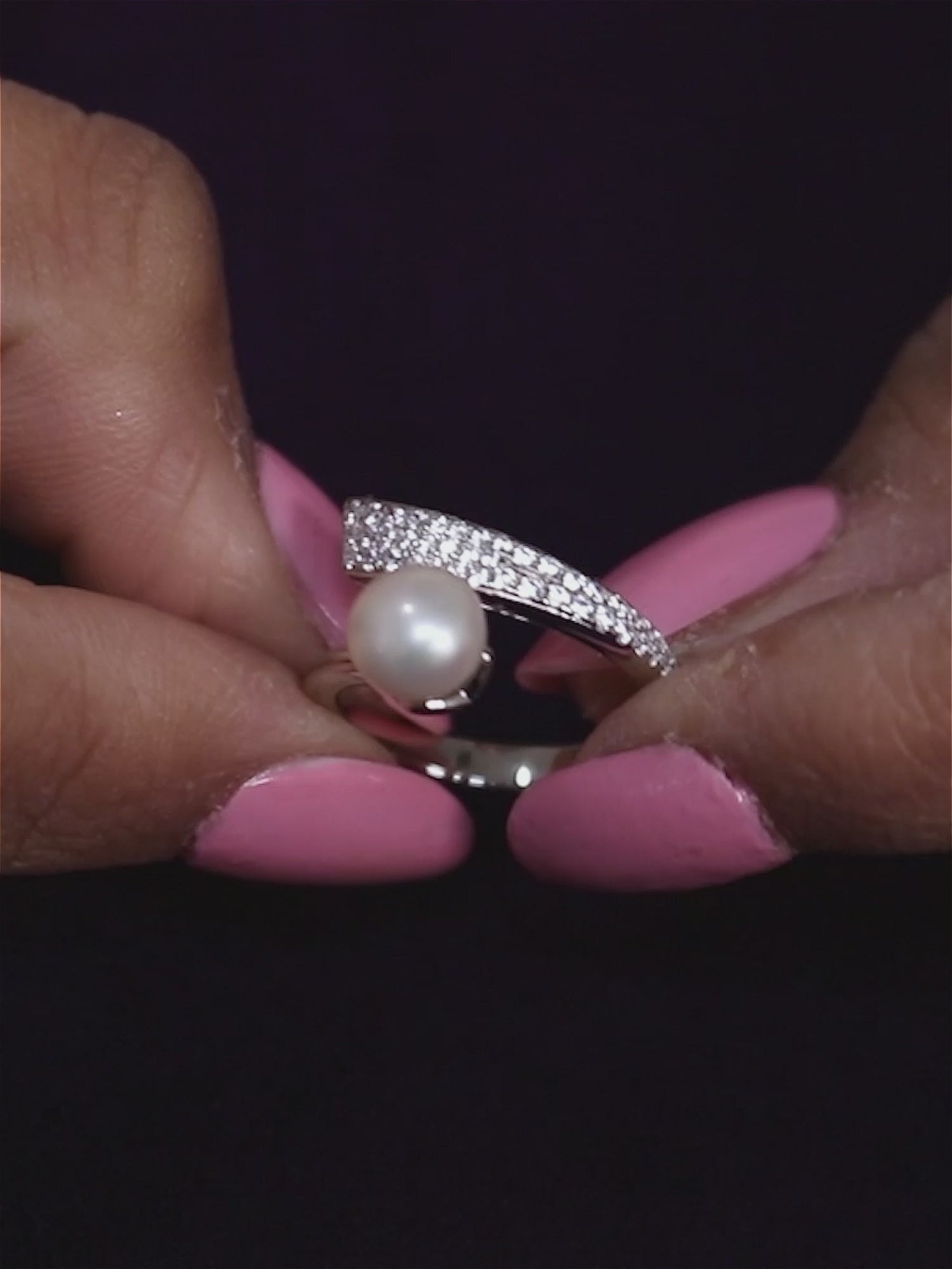 Natural Freshwater Pearl And Diamond Designer Ring In 925 Silver