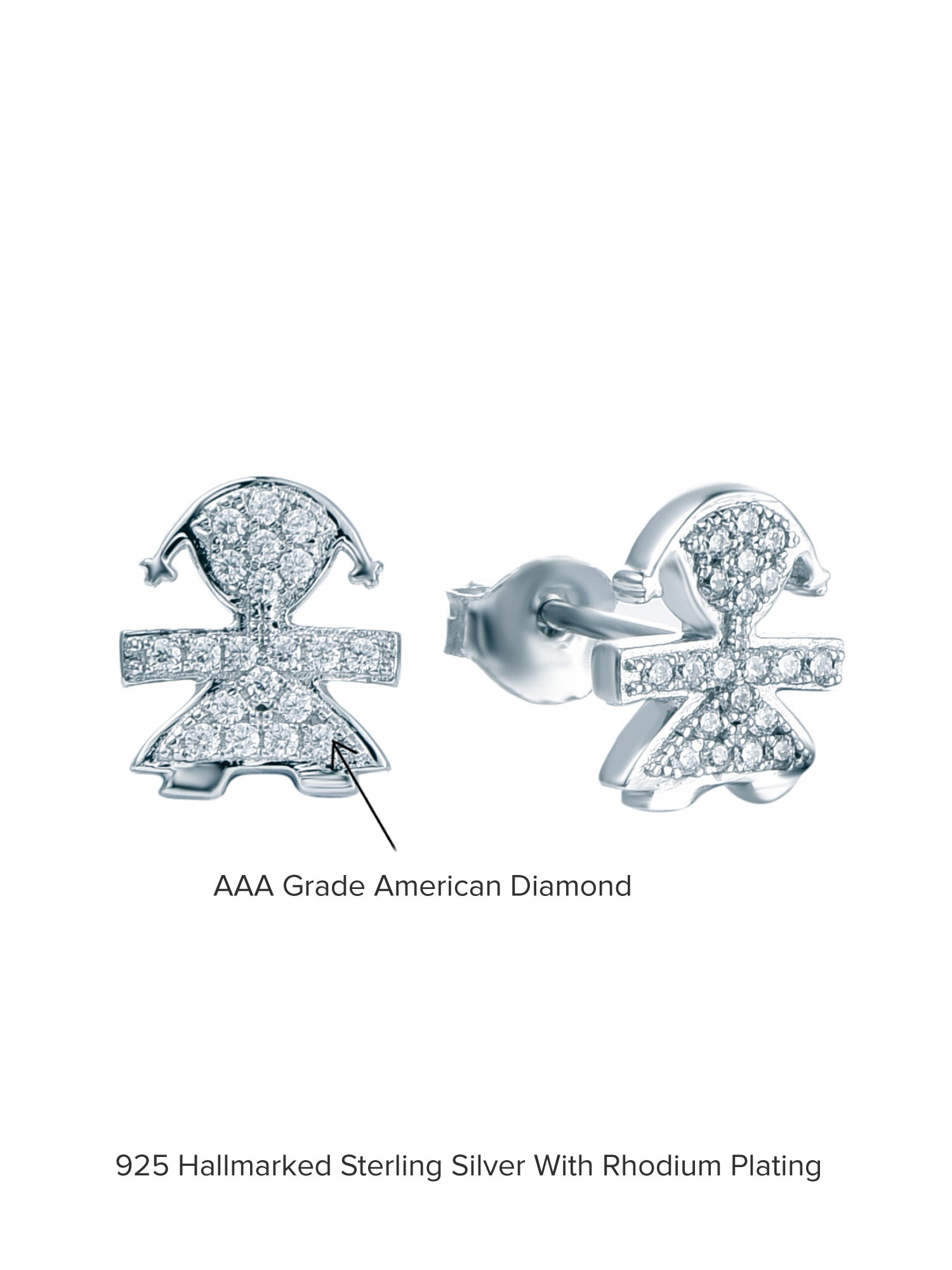 GIRL CHILD SHAPED AMERICAN DIAMONDS 925 SILVER STUDS FOR KIDS-6